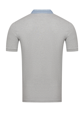 Поло на пуговицах,  джинсовый ворот, короткий рукав, однотонное (030, Серый, 60-4XL  рукав 22 см)