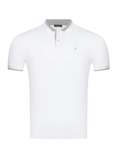 Поло, на пуговицах,  кор/рук., однотон. (001, Белый, 50)