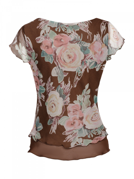 Блузка, Modyva, цветы (791, Коричневый, 44)