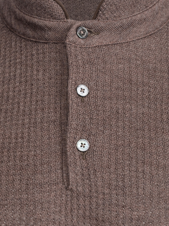 Поло, ворот стойка, пуговицы, однотон., дл/рукав (480, Темно-коричн., 46)