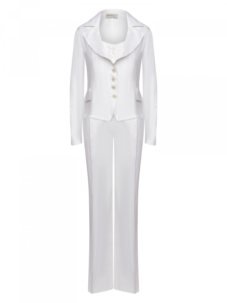 Костюм брючный, Modyva  (жакет+брюки+топ) (010, Белый, 40)