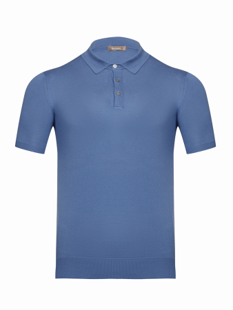 Поло на пуговицах, короткий рукав, однотонное-полоска (009, Синий, 50)