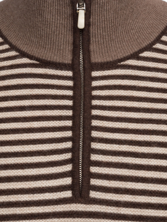Джемпер, стойка ворот, на молнии, длин. рукав, в полоску (0001, Коричневый, 58 - 3XL     )