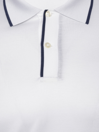 Поло однотонное, ворот с окантовкой, короткий рукав (001, Белый/Синий, 56 - XXL  рукав 26 см)