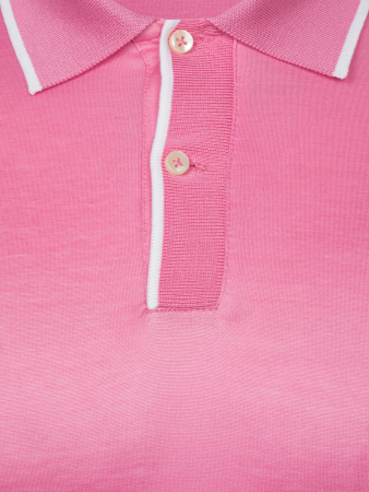Поло однотонное, ворот с окантовкой, короткий рукав (211, Розовый/Белый, 58-3XL рукав 26 см)