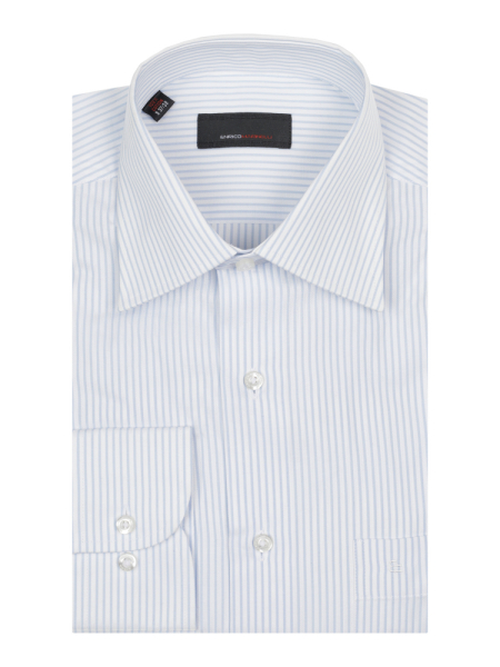 Сорочка, EM, длин.рукав, классика, пуговицы, полос./елочка (700, Белый/Голубой, 37/38)