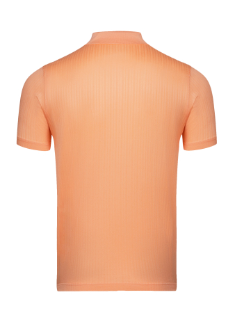 Поло ЕМ, однотонное, фактурная полоска, короткий рукав (C10, Коралловый, 50 - M  рукав 25 см)