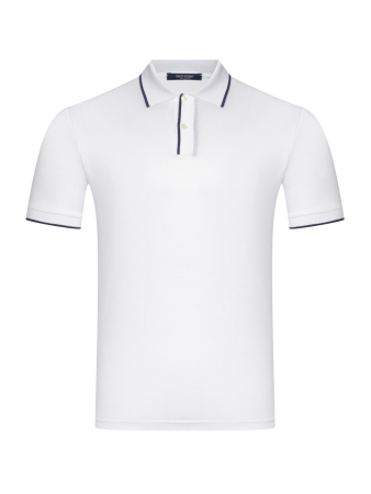 Поло однотонное, ворот с окантовкой, короткий рукав (001, Белый/Синий, 56 - XXL  рукав 26 см)