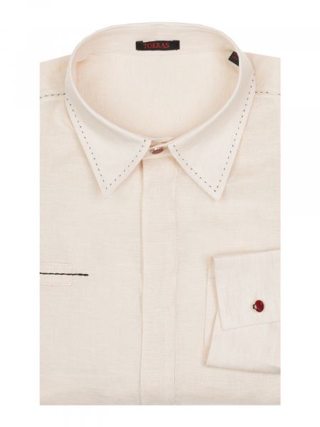 Сорочка, Torras, casual, длин. рук., однотон., льняная (00021, Бежевый, 50)