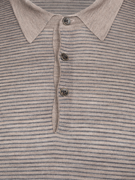 Поло на пуговицах, дл/рукав, в полоску (833, Бежевый в полоску, 50)