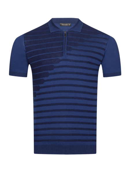 Поло, на молнии, кор/рук.,полоска (344, Т-синий/Синий, 50)