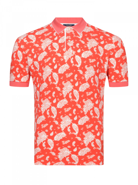 Поло, короткий рукав, узор - огурец (202, Коралловый/Белый, 56 - XXL рукав 22 см)